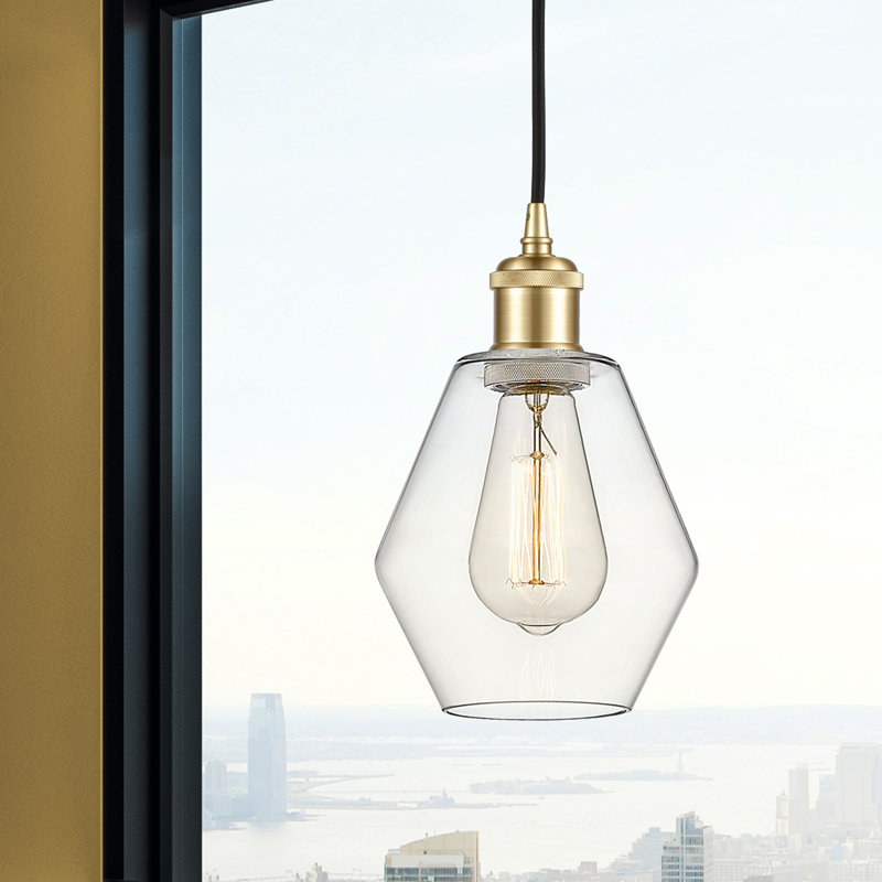 Luminaire suspendu simple à 1 lumière Gabbie, Transparent, Or satiné
