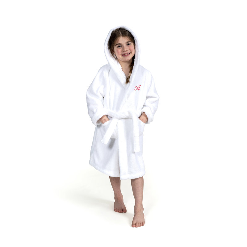 Large White Hooded Kids Bathrobe with Microfiber and Polyester