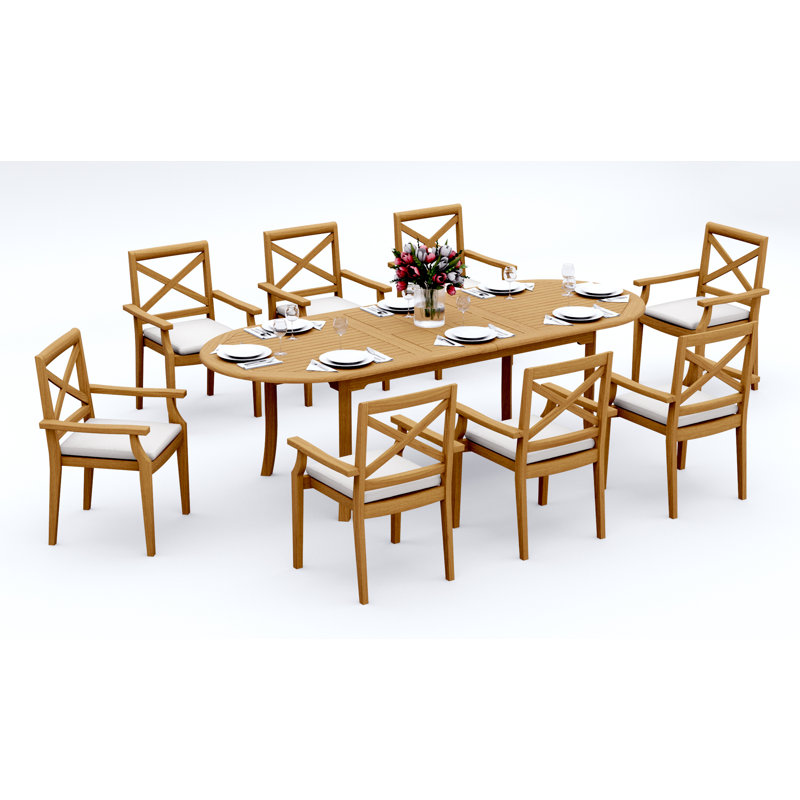10 Seats 11 Pcs Grade-A Teak Wood Dining Set: 94" Double Extension Oval Table And 10 Granada Stacking Arm Chairs #11GR2210, 8