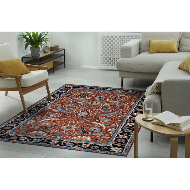 Rustic Oriental Red Hand Knotted Red / Navy Traditional Classic Wool Area Rug, Rectangle 9' x 12'