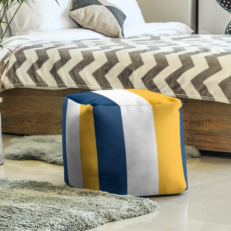 Repose-pieds cube california stripes, Bleu / Blanc / Jaune