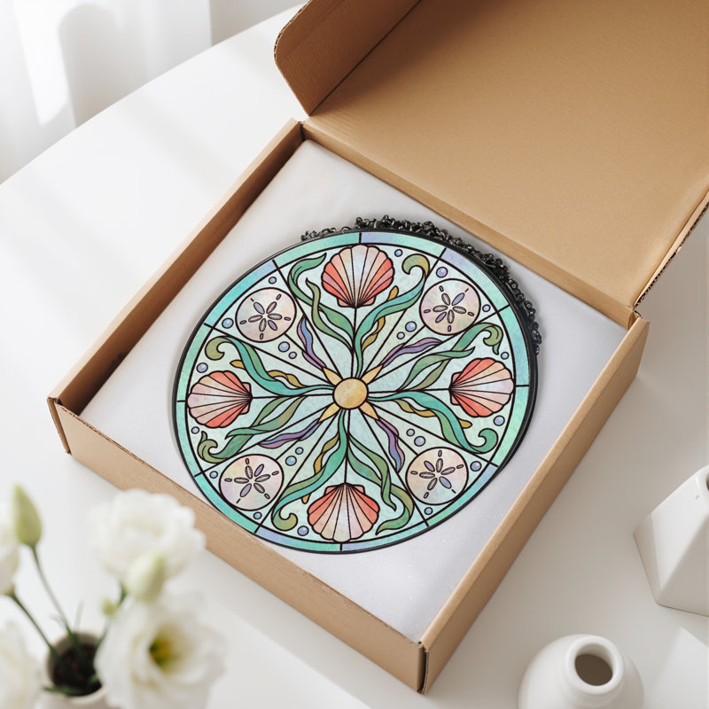Panneau de vitrail en verre coloré Seashell Sanddollar - 7,8H, H 7,8 po