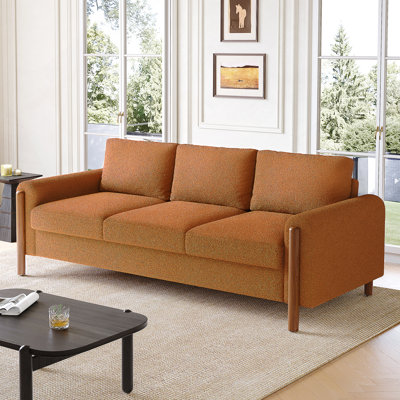 Luxurious 3-Seater Sofa With Teddy Velvet Fabric, Curved Armrests, And Solid Wood Legs, High Weight Capacity For Comfort And Durability
