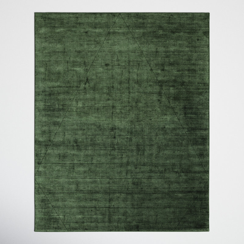 Moss Green Hand-Knotted Viscose Diamond Rug 5' x 8'