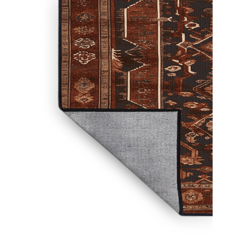 Tapis brun turc lavable à la machine, Rond 3 pi