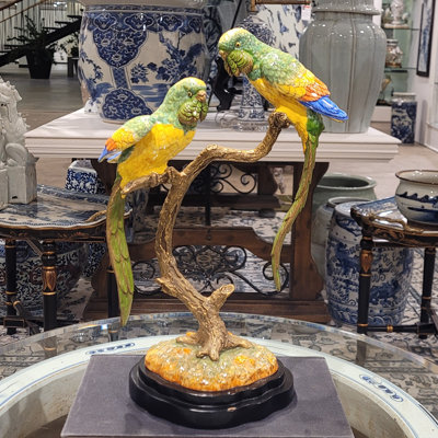Figurine en porcelaine à double perroquet avec bronze Ormolu