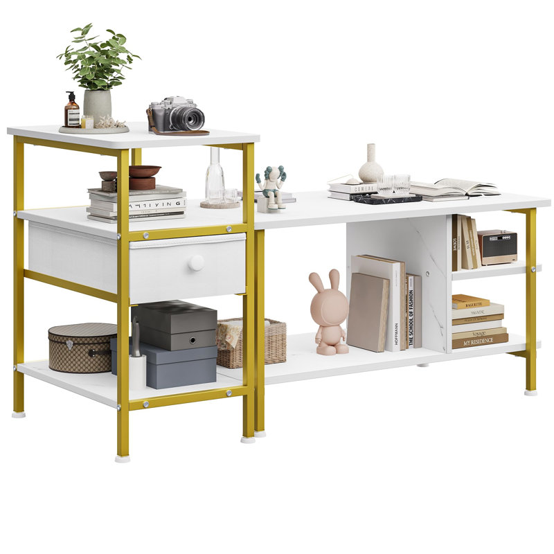 Alexcya Coffee Table with Storage, White, Gold