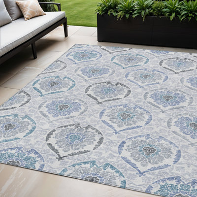 Tapis intérieur lavable à médaillon bleu denim 5 pi x 8 pi