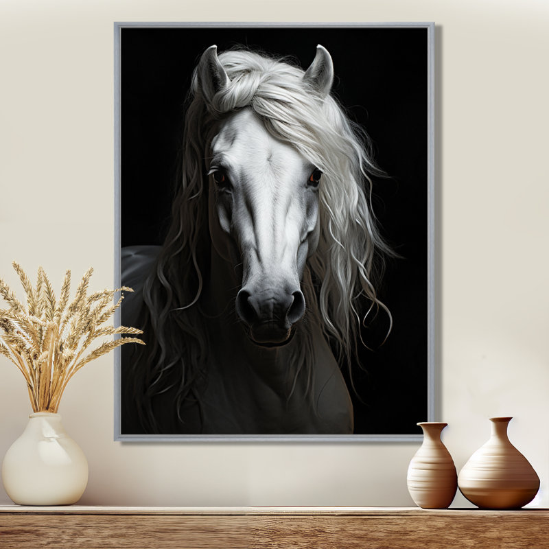 Gris gris majestueux - impressions encadrées de chevaux, H 32 po x l 16 po x P 1 po, Encadrement argenté