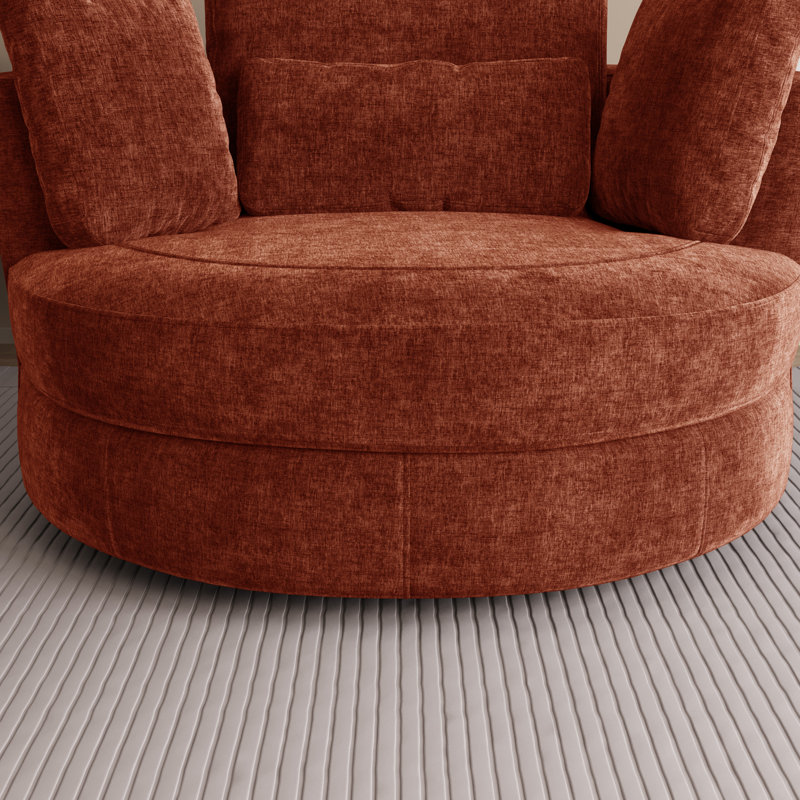 49.6" W Oversized Modern Swivel Accent Chair With Pillows And Ottoman, Terracotta