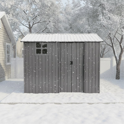 Remise de rangement extérieure en acier galvanisé 8 * 6 pi avec porte coulissante, remise à outils en métal robuste avec fenêtre et évents, remise utilitaire résistante aux intempéries pour la pelouse de patio