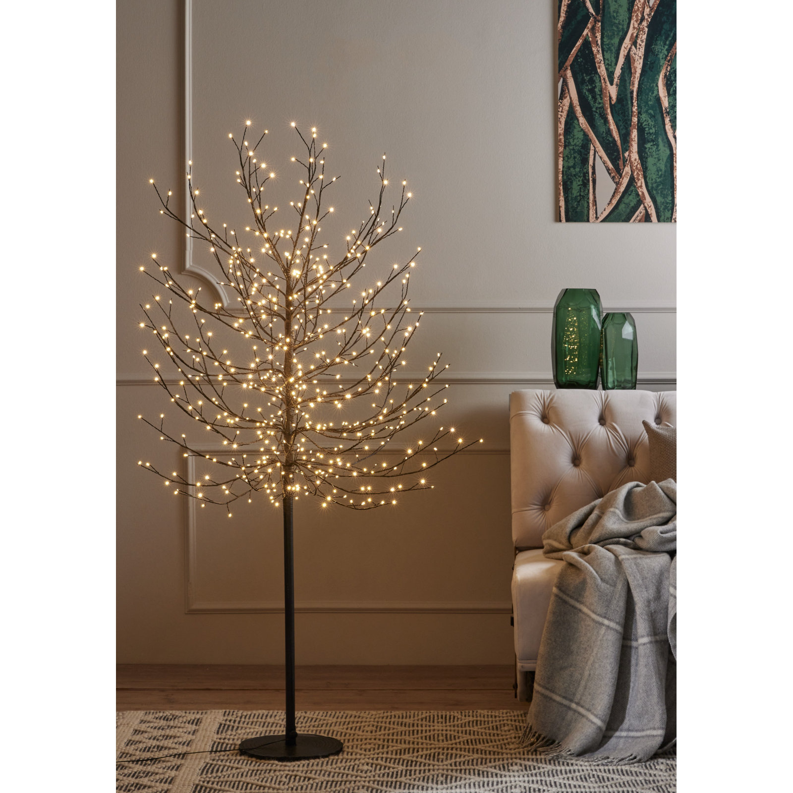 Micro Dot Tree with Warm White LED Lights, 59.1" H x 17.3" L x 17.3" D, Black