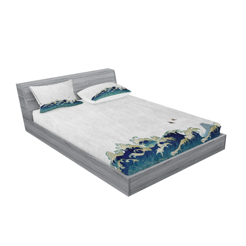 Drap-housse et coussin décoratif japonais Ambesonne, Ensemble de draps pour lit double + 5 pièces supp