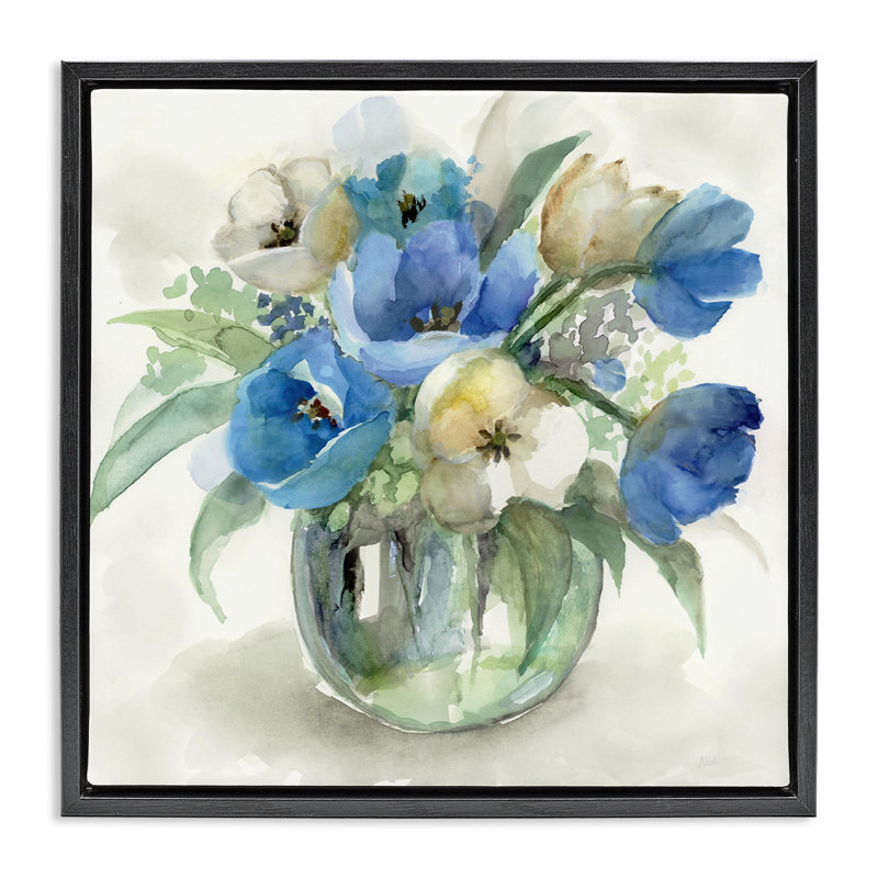 Cadre flottant pour pot de fleurs bleu teinté, design par Nan, 25 x 25, Jet Black Floater Framed