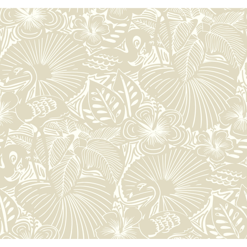 Idalia Navy Floral Flamingo Wallpaper, Gray