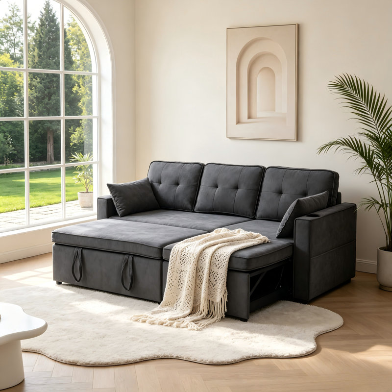3 Seater Linen Sofa & Chaise, Gray