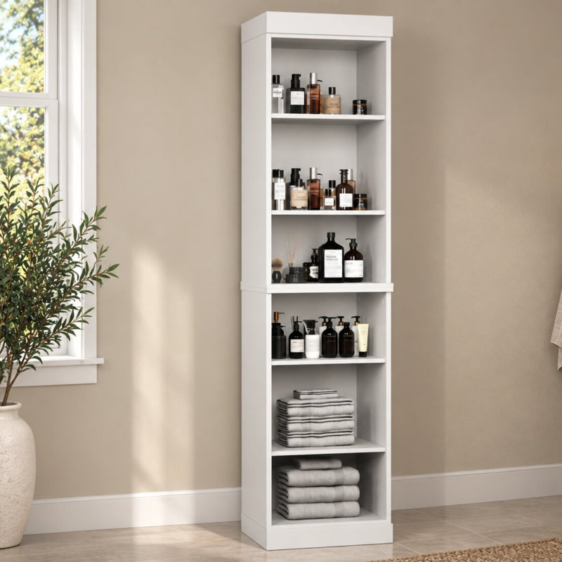 Palace Imports 100% Solid Wood Bathroom Storage Cabinet, Adjustable Shelves, 71.5" Tall, 71.5" H x 16.5" W x 15.5" D, White