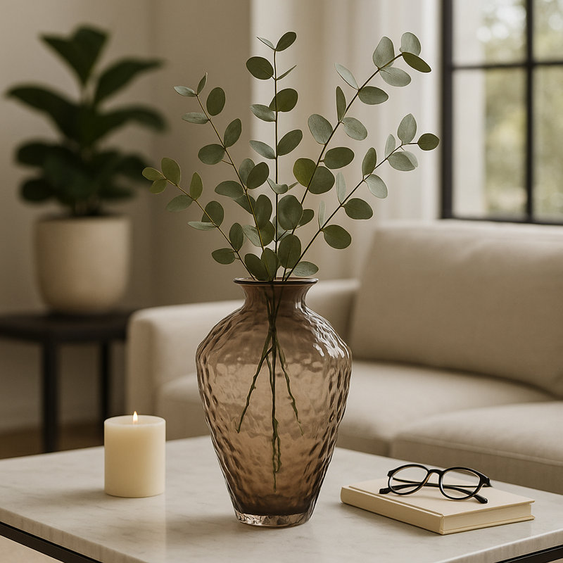 Contemporary Textured Glass Vase For Home Decor - Decorative Flower Vase Perfect For Table Centerpiece, Entryway, And Living Room Decor - 15",  Brown