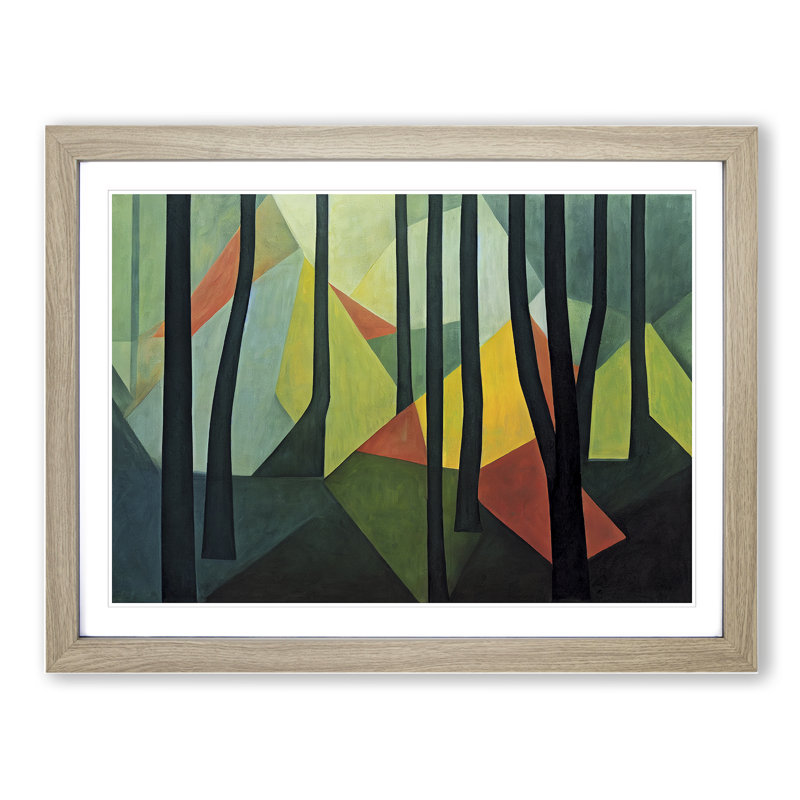 A Bold Abstract Forest - Single Picture Frame Painting, 25cm H x 34cm W x 2cm D, Oak