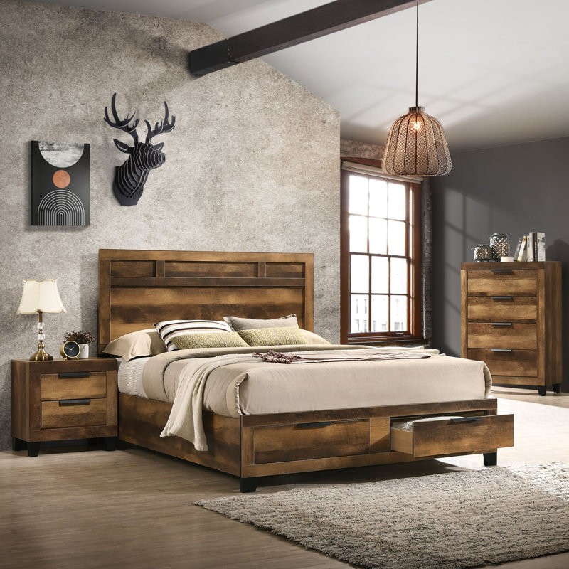 Dandrae Storage Bed in Rustic Oak