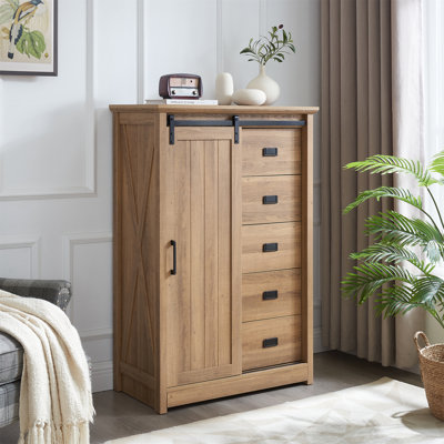 5 Drawers Dresser W/Sliding Barn Door