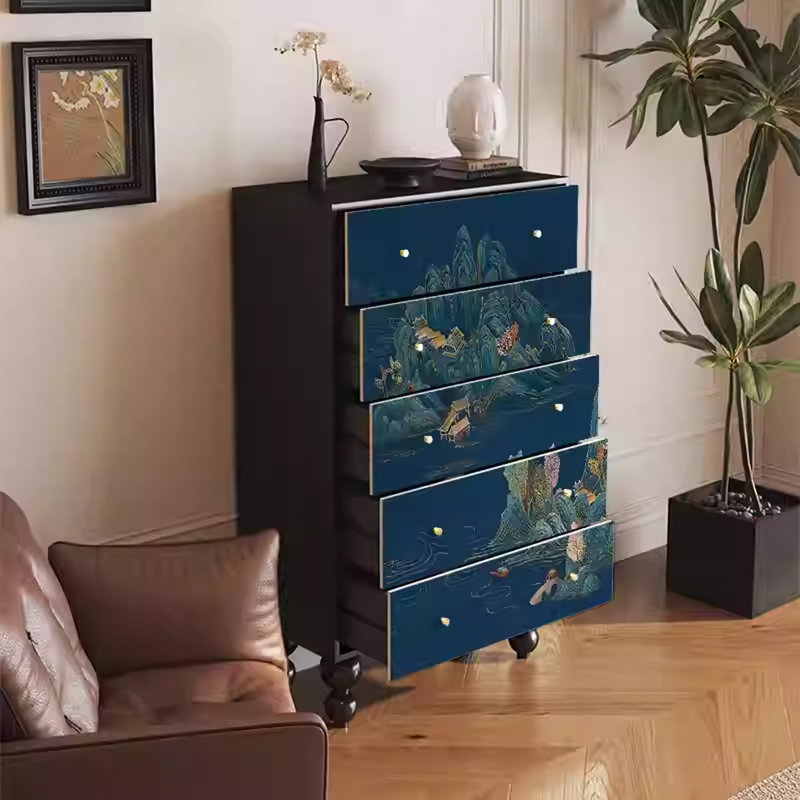Armoire de rangement en noyer avec poignées rétro