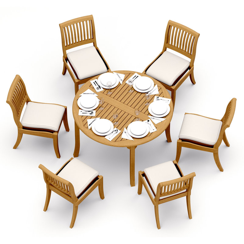 2 Seats 3 Pcs Grade-A Teak Wood Dining Set: 48" Round Table And 2 Arbor Stacking Armless Chairs #11AB1000, 6
