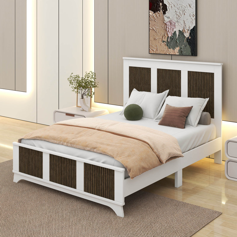 Lit plateforme en bois Farmhouse Modern, Lit double, Blanc
