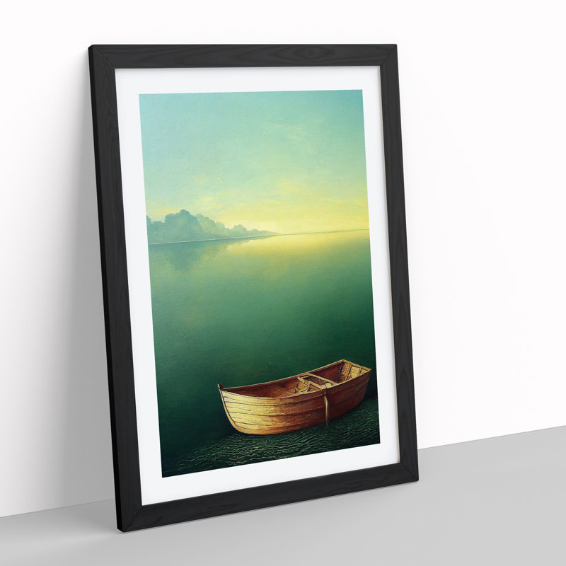 Boat on the Ocean Watercolour No.1 - Wall Art, 66cm H x 48cm W x 2cm D, Black Framed, White
