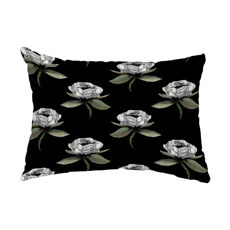  Coussin lombaire d'extérieur Floral Bunch, Noir