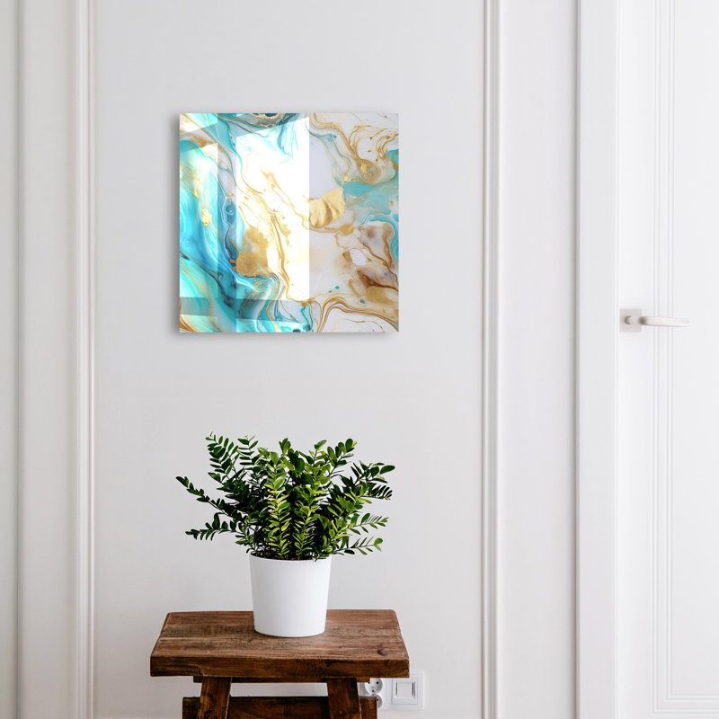 Key cabinet, Opens to the left, 30x30x5, White, Turquoise swirls and beige accents in a dynamic composition, 