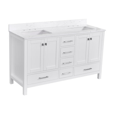 Render 60 In. Double Bathroom Vanity with Engineered Top