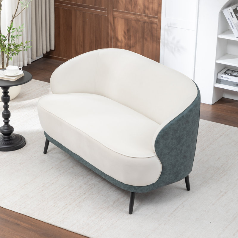 Causeuse en velours avec pieds noirs Stith, Blanc / Bleu marine