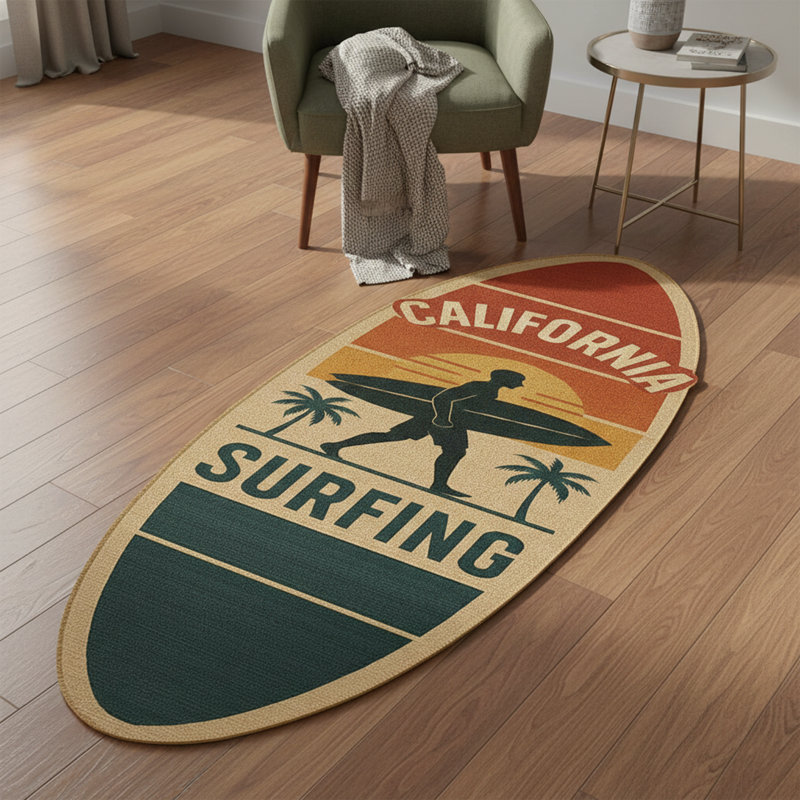 Tapis d'appoint California Surfing Retro Surfboard (multicolore)