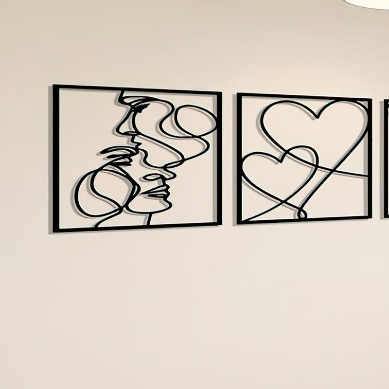 Black Metal Couple Silhouette Wall Art, 3 Piece Abstract Metal Wall Art Decor