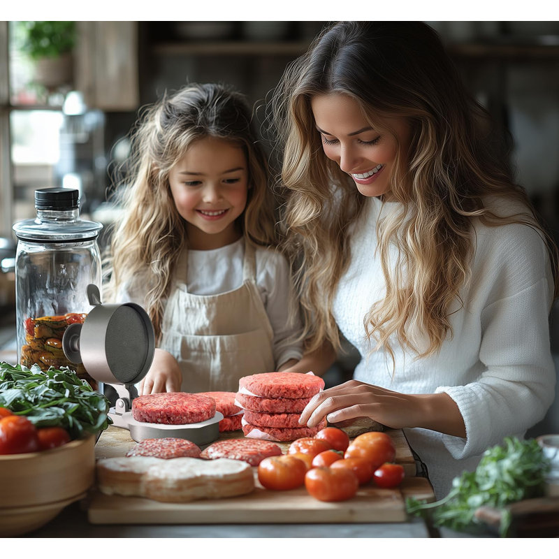 Presse à hamburger réglable avec surface antiadhésive - épaisseur de 1/4 po à 1 1/2 po, piston à ressort pour boeuf / dinde / gibier