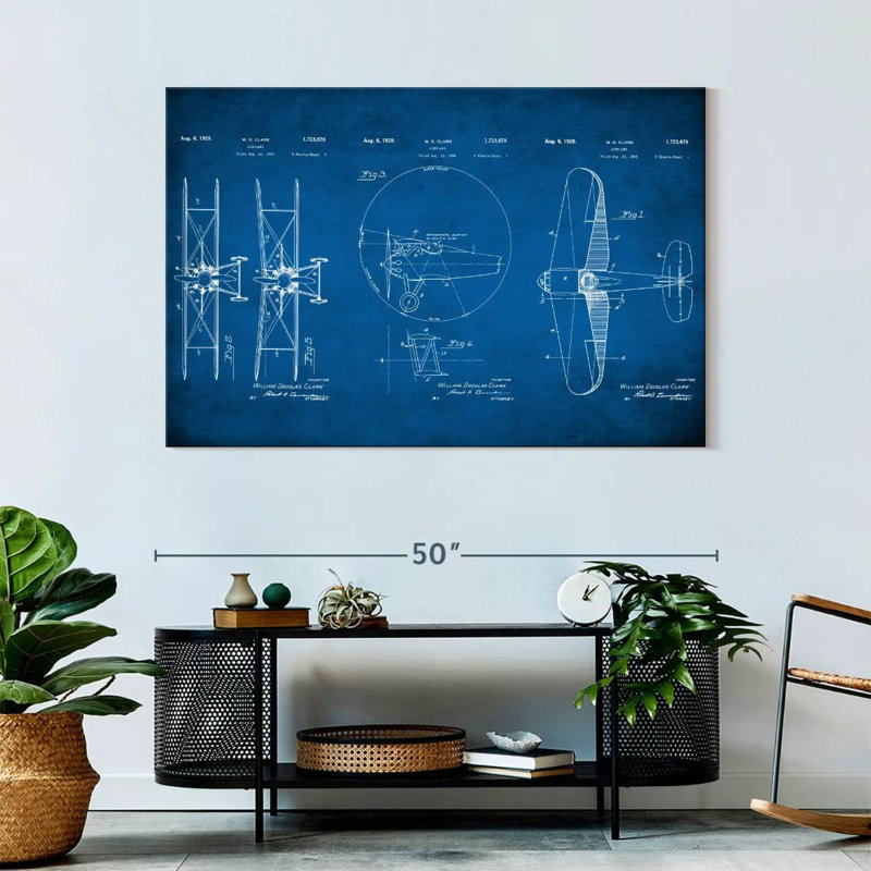 Airplane Blueprint Canvas Print, 32" H x 48" W x 1.25" D
