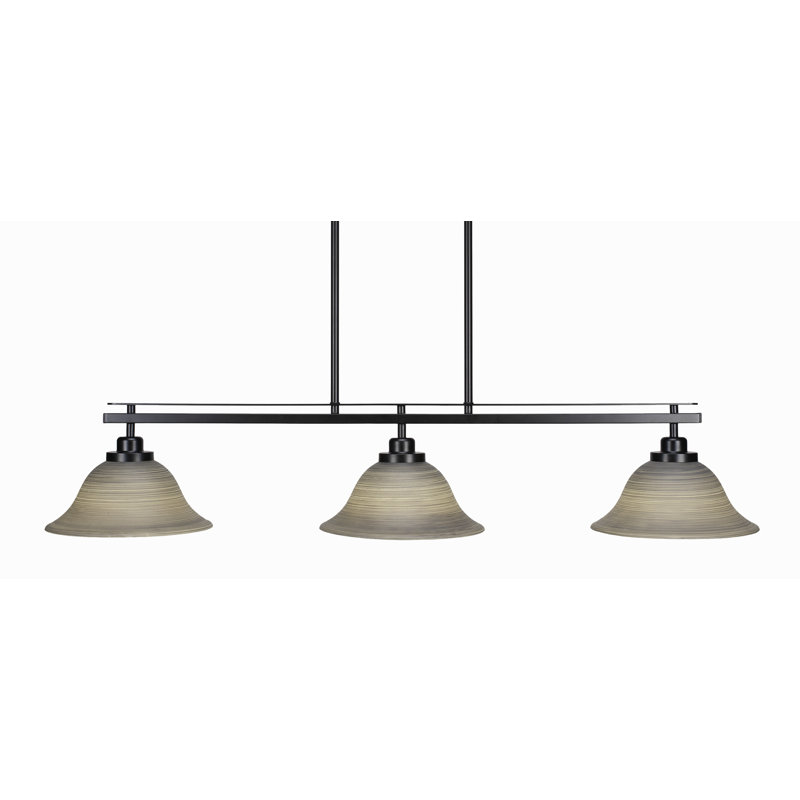 Knipe 3 Light Island Light Shown In Matte Black Finish With 10" Blue Italian Glass, Grey