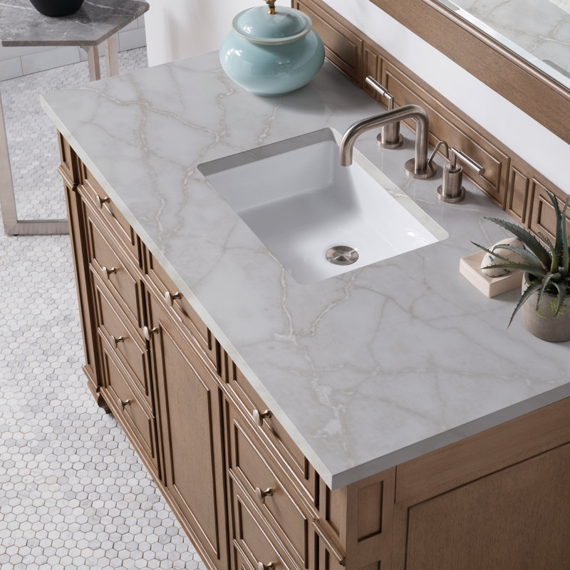 Bristol 48'' W Single Vanity, Whitewashed Walnut, Victorian Silver, 8" Widespread