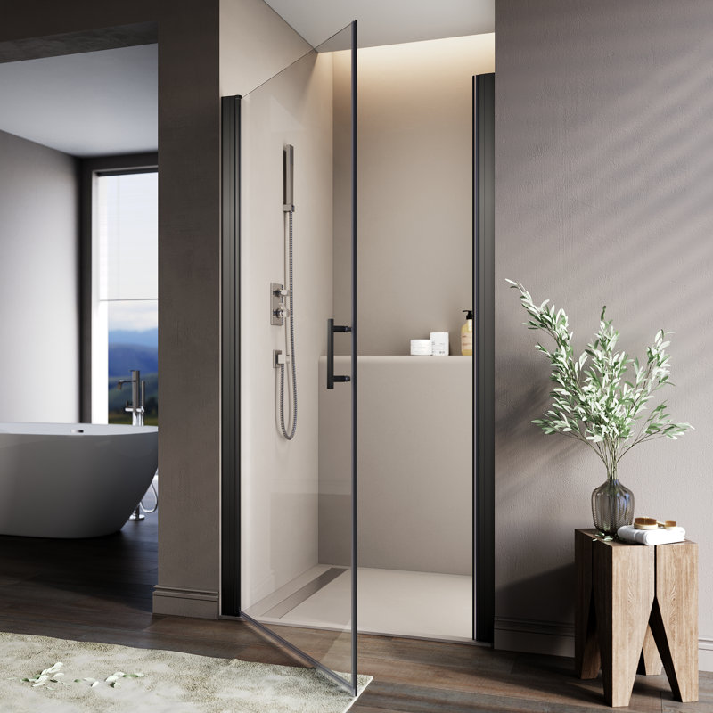 24.5'' - 26'' W X 72'' H Pivot Frameless Shower Door With Clear Tempered Glass, Matte Black