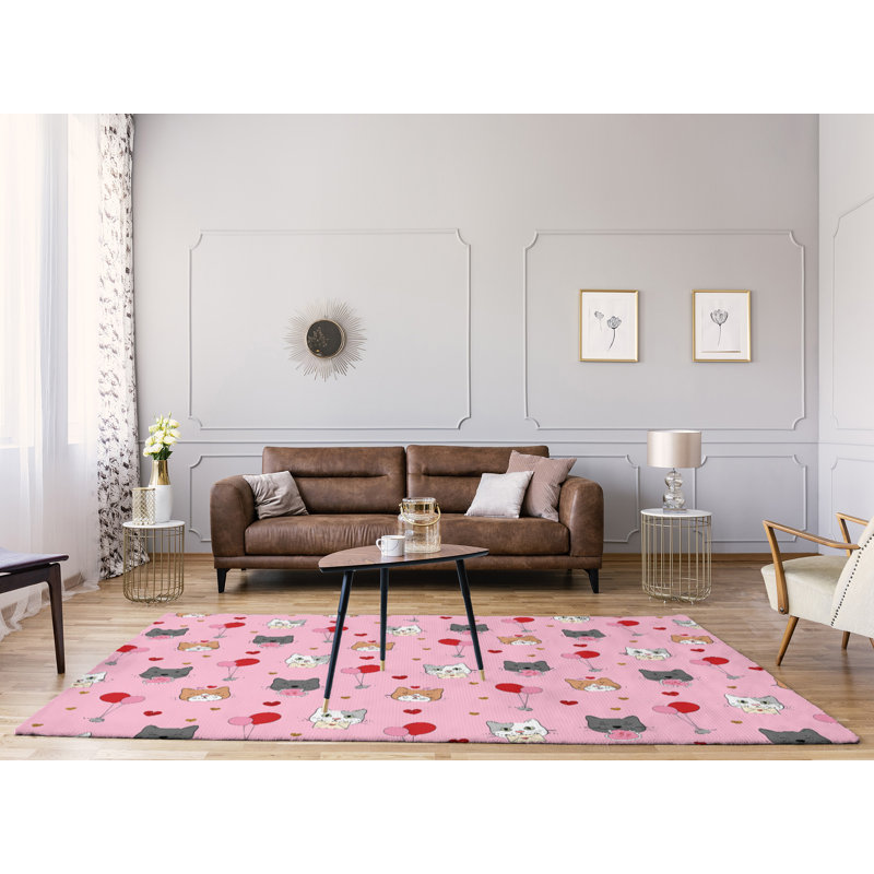 Tapis rose/rouge/gris fait main, Rectangle 9 pi x 12 pi