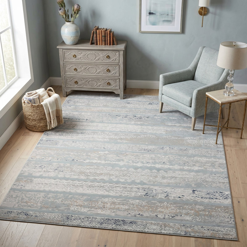 Tapis contemporain à rayures Neutral, Rectangle 9 pi x 12 pi