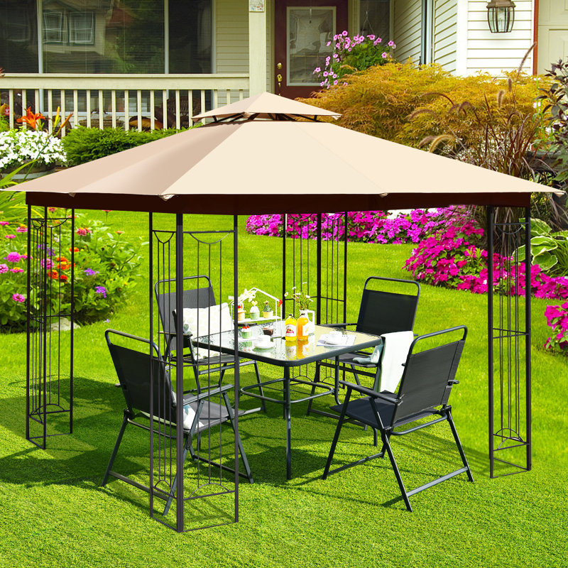 Heavy-duty Large 10 Ft. W x 10 Ft. D Steel Patio Gazebo Canopy, Beige