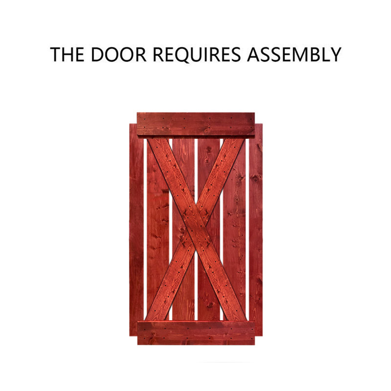 Porte de grange lambrissée peinte en bois sans trousse de quincaillerie d'installation, 42 po x 84 po, Rouge cerise