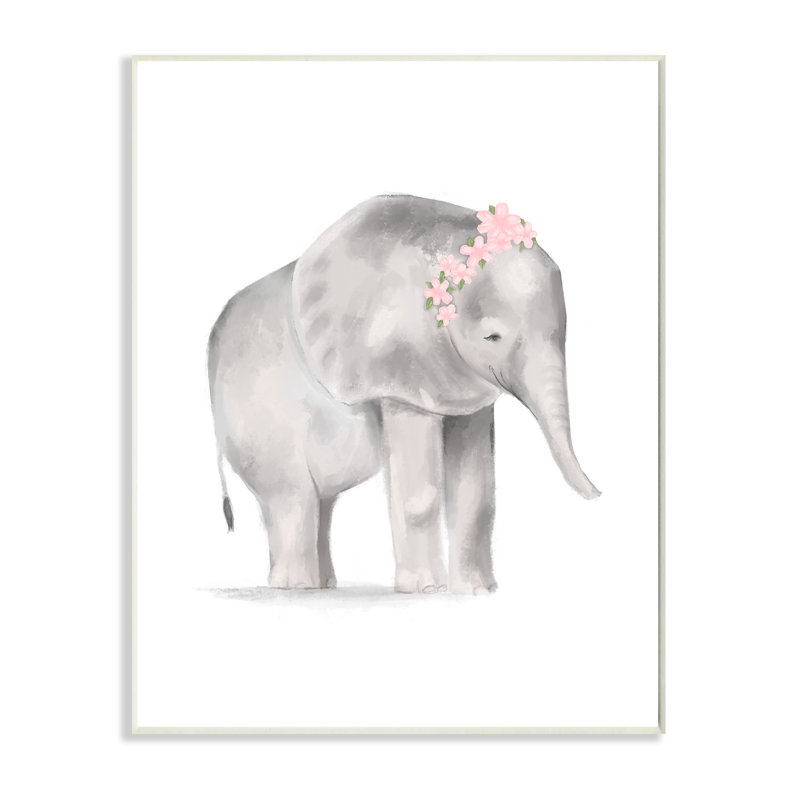 Illustration d'un éléphant debout sur fond gris doux, Plaque murale, H 15 po x l 10 po x P 0,5 po