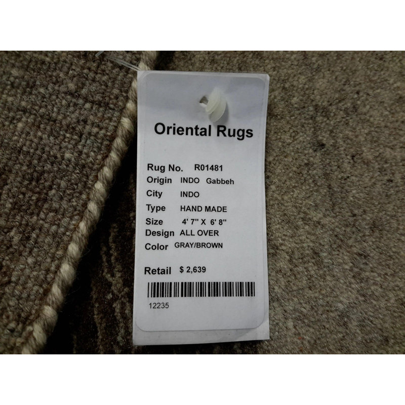 No Pattern and Not Solid Color Handmade Rectangle 4'7" x 6'8" Wool/Cotton Area Rug in Gray/Brown