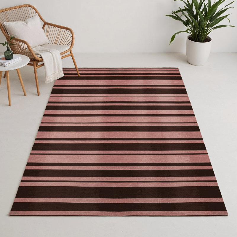 HorizontalStripes Black Indoor and Outdoor Area Rug, Rectangle 9' x 12'