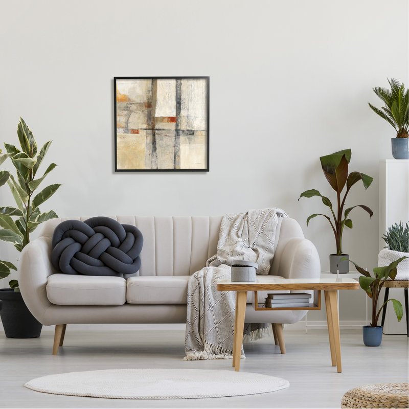 Abstraction géométrique beige, impression sur bois, Giclée encadrée noir minuit, H 24 po x l 24 po x P 1,5 po