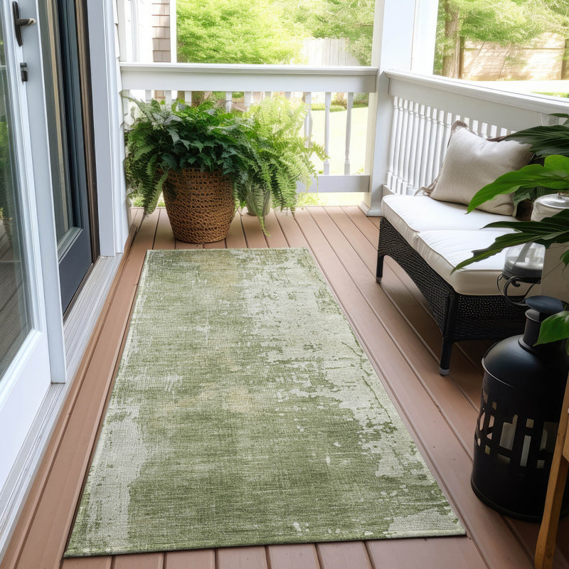 Machine Washable Indoor/Outdoor Claudian ACN1649 Sage Rug, Runner 2'3" x 7'6"