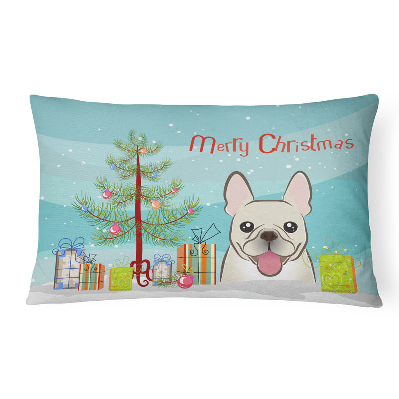 Coussin décoratif intérieur/extérieur en tissu pour l’arbre de noël et le français bouledogue 